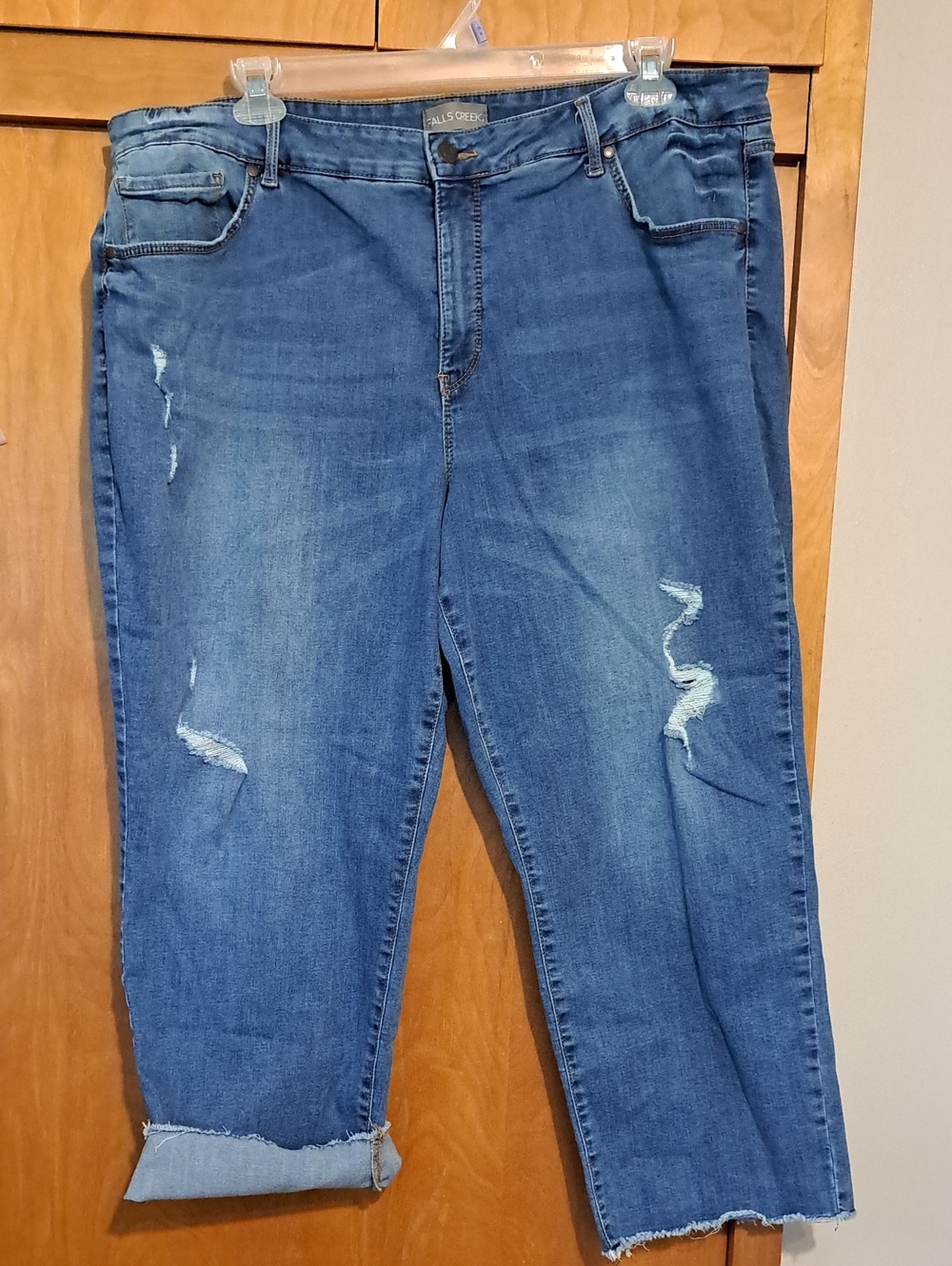 Distressed Blue Denim Capris